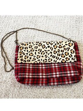 Panache Leopard Print Cowhide Red Plaid Crossbody Handbag Satchel Bag Western